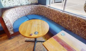 1 x Commercial J Shaped Restaurant Seating Bench - Blue Faux Leather Seats and Floral Upholstery