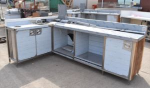 1 x Commercial Stainless Steel Coffee Shop Preperation Counter With Natural Wooden Fascia, Infra Red