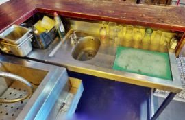 1 x Stainless Steel Back Bar Prep Unit With Handwash Basin and Anti Spill Surface