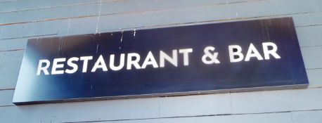 1 x Large Outdoor Restaurant & Bar Illuminated Sign - Black Enclosure With White Illuminated