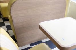 3 x Restaurant Table With a Soft Lemon Finish, Light Wood Surround and Floor Mounted Pedestals -