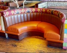 1 x Commercial C Shaped Restaurant Seating Booth With Faux Leather Orange Seat Pads and Ribbed Backs