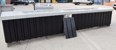 1 x Bespoke Retail Food Counter Featuring Black Wall Cladding Fascia, Granite Worktop, Cold Well,