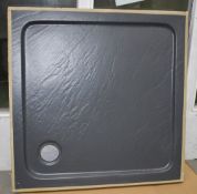 1 x Stylish Slate Effect 90cm Square Shower Tray In Graphite Grey - Ref: GO30 WH3 - CL011 -
