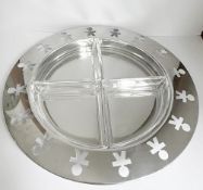 1 x ALESSI 'Girotondo' Designer Stainless Steel Serving Platter With Glass Inserts - Made In Italy -