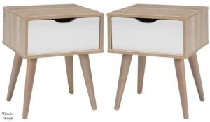 Pair Of Scandi 1-Drawer Bedside Nightstand End Tables - Boxed Stock