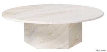 1 x GUBI 'Epic' Large Luxury Round ⌀130cm Travertine Coffee Table Top In Pale Cream (No Base)