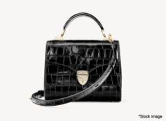 1 x ASPINAL OF LONDON Mayfair Midi Bag In Deep Shine Black Croc - Original RRP £595 - Ref: 6489874/