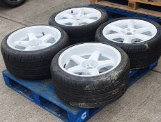 4 x Nissan 350Z White Powedercoated Wheels with Unused Tyres - Ref: HOC100 / WH2-SCT - CL087 -