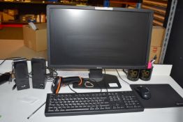1 x Dell 22 Inch Flatscreen Monitor With Genius Speakers, Asus Keyboard and Microsoft Mouse -