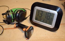 1 x Job Lot to Including Gaming Headset, Barcode Scanner and Radio Controlled Clock