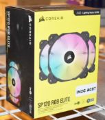 1 x Corsair SP120 RGB Elite Case Fan Set - Includes 3 x 120mm RGB Fans - New Boxed Stock