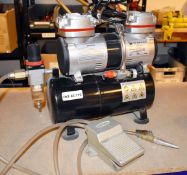 1 x Fengda AS-196 Airbrush Mini Compressor With Air Blower and Foot Pedal - 240v