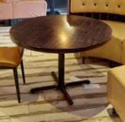 3 x Round Restaurant Tables With Dark Brown Wooden Tops and Cast Iron Bases