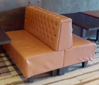 1 x Back to Back Seating Bench Featuring Studded Backs and a Salmon Leather Upholstery