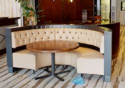 1 x Back to Back Feature Seating Booth With Slatted Wooden Design and Leather Seat and Backrests