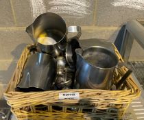 1 x Wicker Basket With Various Stainless Steel Jugs
