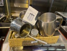 1 x Assorted Collection of Stainless Steel Kitchenware - Pouring Jugs, Dispenser, Cocoa Shaker and