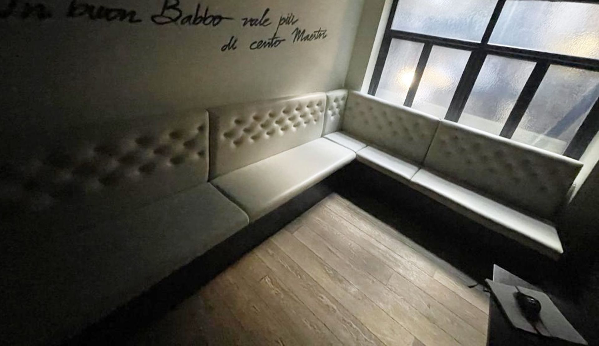 1 x Corner Seating Bench Upholstered in Beige Studded Back Leather Upholstery - Dimensions: 290 x - Image 4 of 10