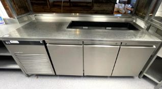 1 x Foster Eco Pro G2 Three Door Prep Counter Fridge With Section For Gastro Pans