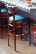 5 x Restaurant Bar Stools Featuring Wooden Frames and a Deep Blue Faux Leather Upholstery
