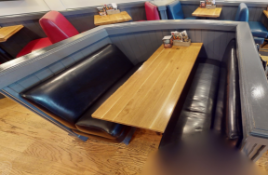 1 x Seating Booth Featuring a Contemporary Black Faux Leather Upholstery, Solid Oak Table and
