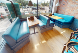 1 x Collection of Restaurant Seating Benches With Tables - Double High Seat Benches in Blue Faux