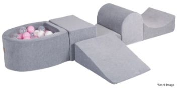 1 x MEOWBABY Foam Soft Playset In Grey Featuring 5 x Block Elements Including Ball Pit - RRP £179.00