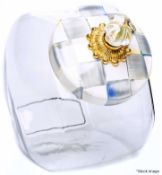 1 x MACKENZIE-CHILDS 'Sterling Check' Glass Cookie Jar With Enamelware Lid (20cm) - RRP £108.00