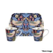 1 x MORRIS & CO For Pimpernel Strawberry Thief Blue Mug And Tray Set - New