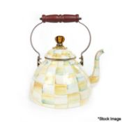 1 x MACKENZIE Parchment Check Enamel Tea Kettle - 3 Quart - New/Boxed - See Condition Report -
