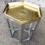1 x Contemporary Designer Metal Table Featuring a Removable Tray Top with Geometric Rose Design,