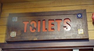 1 x Rustic Wooden Wall Mounted Toilet Sign