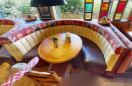 1 x Restaurant C Shape Seating Booth - Features Brown Faux Leather Seat Pads and Yellow Ribbed