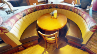 1 x Restaurant C Shape Seating Booth - Features Brown Faux Leather Seat Pads and Yellow Ribbed