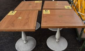 4 x Wooden Topped Bistro Tables Featuring Inlaid Brass Work And Sturdy Metal Bases - Recently