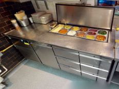 1 x Fosters Eco Pro G2 Prep Fridge Featuring 6 x Drawers, 1 x Door, Ingrediant Topper With Night Lid