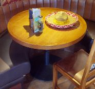 1 x Large Circular Restaurant Dining Table With Cast Iron Base and Wood Panelled Design Top With