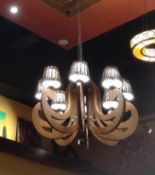 1 x Artisan Wooden Candelabra 8 Light Chandelier With Rustic Basket Shades - Dimensions: Approx