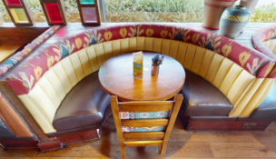 1 x Restaurant C Shape Seating Booth - Features Brown Faux Leather Seat Pads and Yellow Ribbed