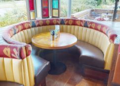 1 x Restaurant C Shape Seating Booth - Features Brown Faux Leather Seat Pads and Yellow Ribbed