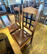 10 x Restaurant High Back Dining Chairs With Faux Leather Brown Seat Pads and Lattice Backs - Approx