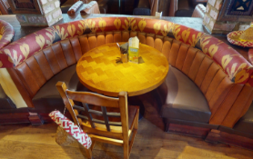 1 x Restaurant C Shape Seating Booth - Features Brown Faux Leather Seat Pads and Light Brown