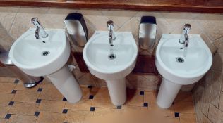 3 x Ideal Standard Contemporary Sink Basins With  Pedestals and Chrome Push Button Mixer Taps