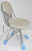 1 x VITRA Eames 'Wire DKR-2' Designer Leather Upholstered Chair in Sand & Chrome - RRP £660.00