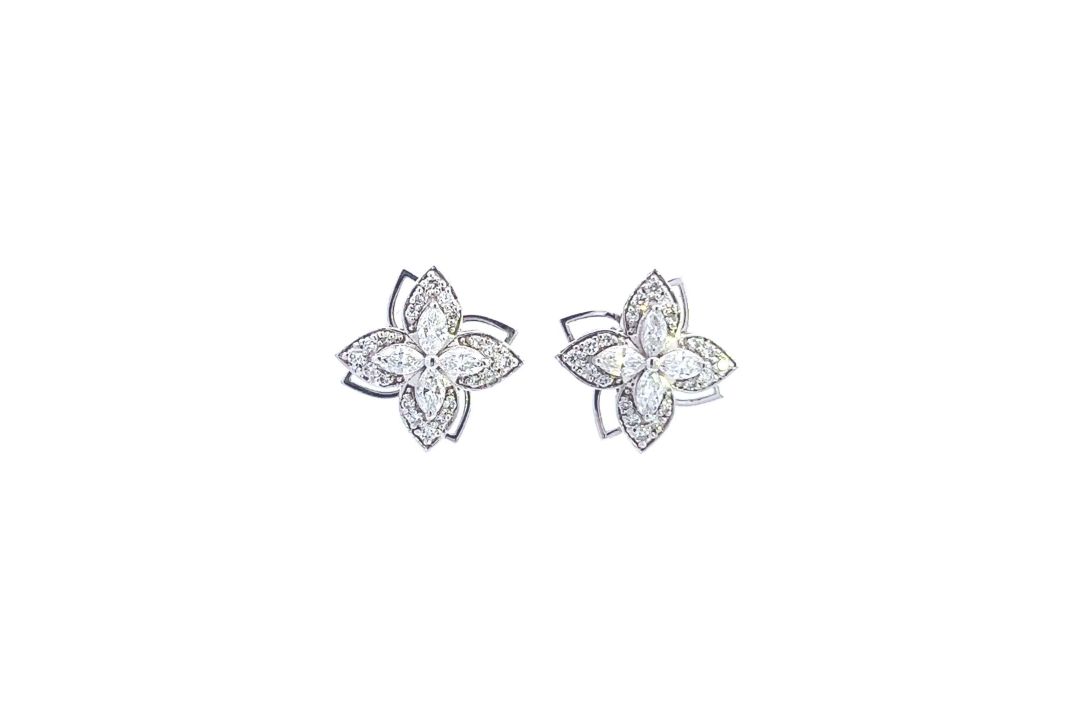 RRP-£4950.00 18K WHITE GOLD DIAMOND EARRINGS, EARRINGS SET WITH MARQUISE AND ROUND BRILLIANT CUT STO - Image 2 of 4