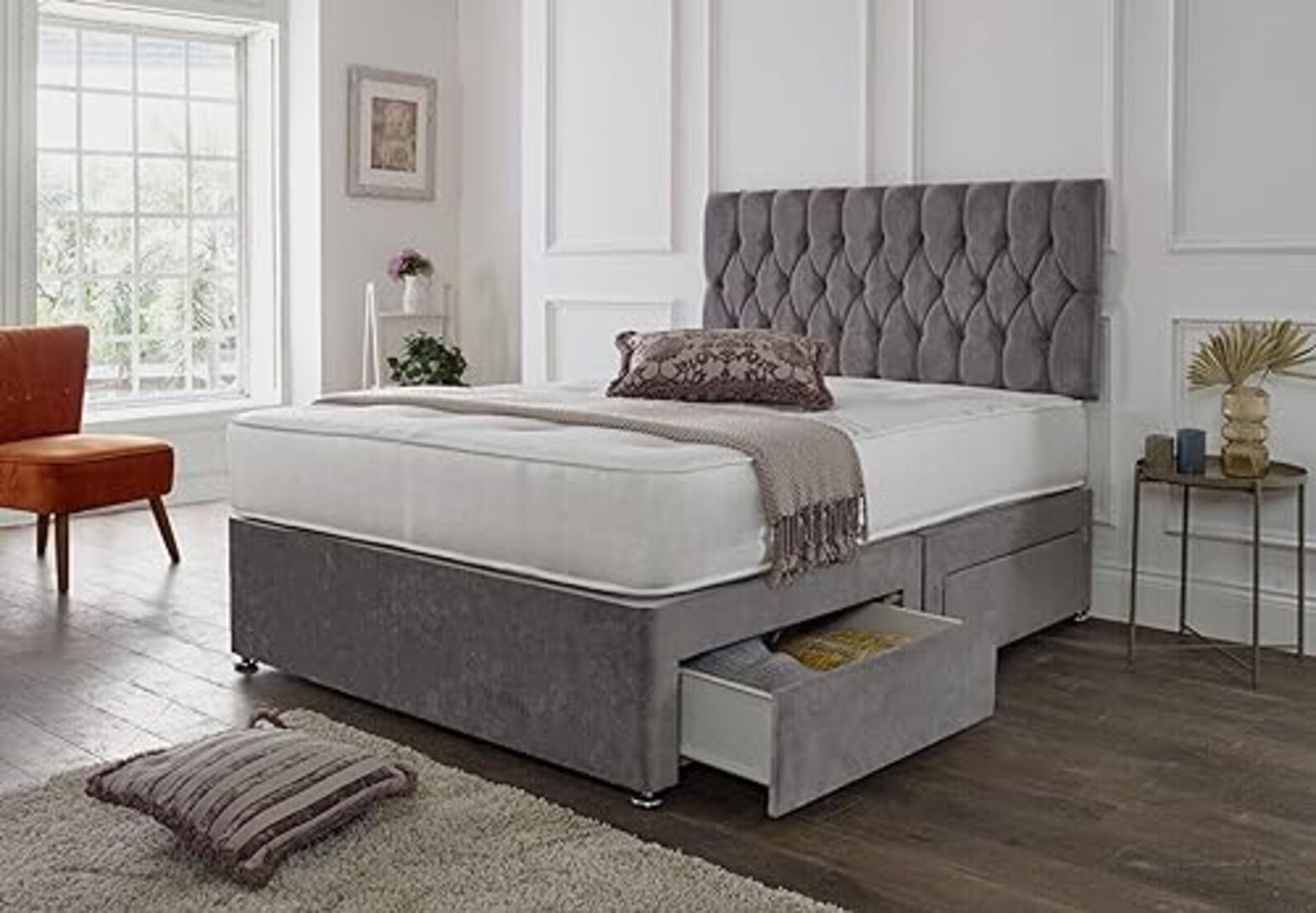 RRP £50 Fireplaces 4 Life Sydney Plush 24" Headboard (Grey Plush Velvet, 4ft Small Double)
