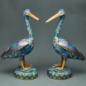 Paar Cloisonné Kraniche, China, um 1950