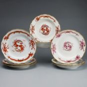 2 Suppenteller und 6 Speiseteller - Reicher Drache / Hofdrache. Meissen 1850-1924.