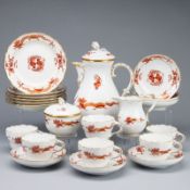 21tlg. Kaffeeservice für 6 Personen - Reicher Drache / Hofdrache, rot. Meissen 1951-1980.